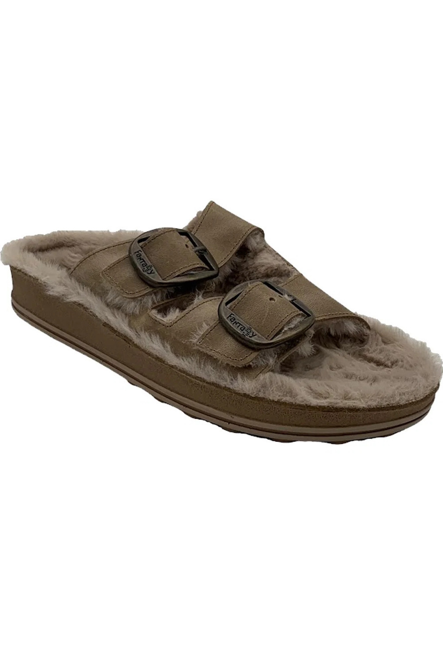Fantasy Sandals Leather Faux Fur Sandals Despoina Cozy Beige - Medium